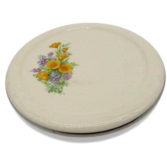 TRIVET Cream with Floral Yellow California Poppy Design USA Vintage - Picture 1 of 8